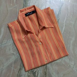 Orange Striped Button-Up Shirt