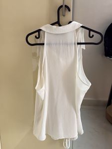 White Sleeveless Collared Button-Up Top