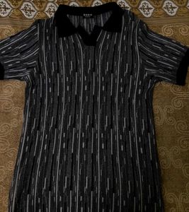SHEIN Knit Pattern Polo Shirt | Black & Grey | 100