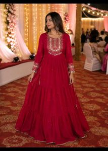 Stunning Red Embroidered Anarkali Gown