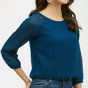 Chic Teal Sheer Chevron Blouse