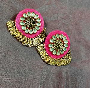 Pink Floral Coin Earrings 🪙