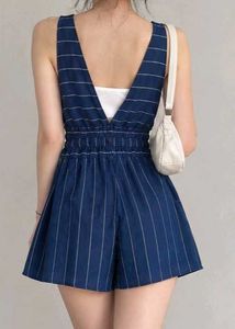 Pull&amp;Bear Navy Pinstripe V-Neck Romper