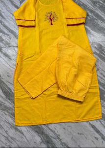 yellow kurti set for women