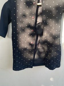 Black Polka Dot Kurta Jacket