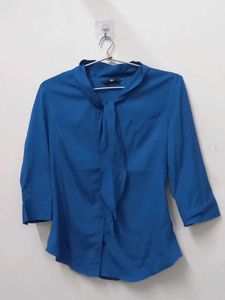 Formal Blue Tie Neck Top