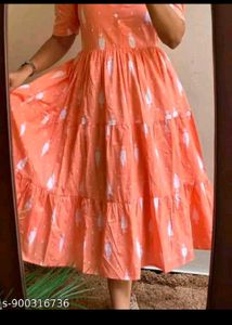 Peach Tiered Maxi Dress with Abstract Print