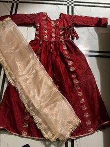 Price Drop Red Anarkali with beautiful Dupatta
