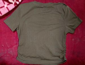 Olive brown "LELE" Embellished T-Shirt