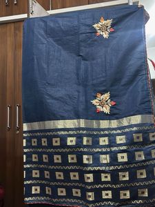 Elegant Navy Blue Saree with Gold Border
