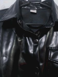 Black Faux Leather Button-Up Jacket –