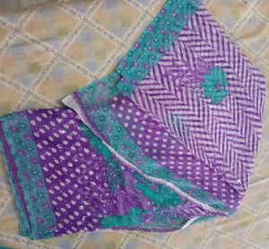 Purple &amp; Teal Floral Saree