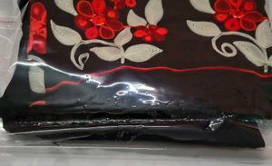 Embroidered Palazzos Black with Red Floral Accen