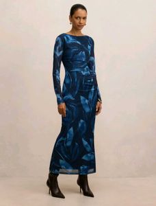 Elegant Blue Floral Sheath Dress