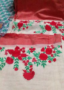 Beautiful Red & White Embroidered Saree
