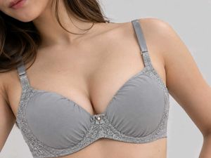 Padded Grey Lace Trim Bra
