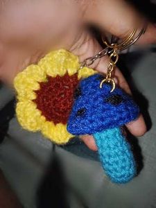 Crochet Mushroom & Flower Keychain