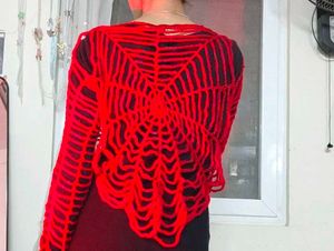 Unique Red Spiderweb crochet top
