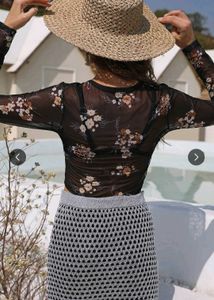 Sheer Floral Long Sleeve Crop Top