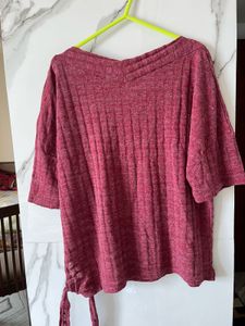 Red Knit V-Neck Top