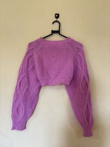pink cropped cable-knit shrug cardigan