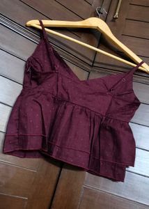 MAGRE Burgundy V-neck Peplum Cami Top