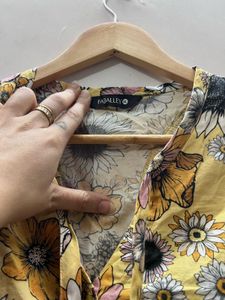 Yellow Floral Giant Puff Sleeve Top
