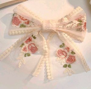 Floral Embroidered Hair Bow Clip