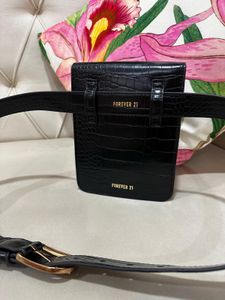 Black Croc Embossed Waist Bag