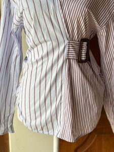 Striped Wrap Blouse with Belt
