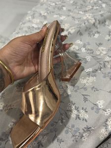 Rose Gold Mules with Clear Heels