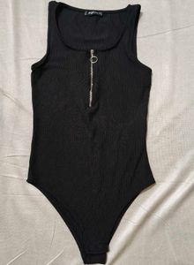 Trendy Black Ribbed Bodysuit &amp; Distressed Wide-Leg