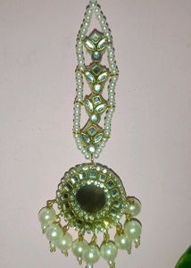 Handmade Elegant Pearl & Mirror Maang Tikka