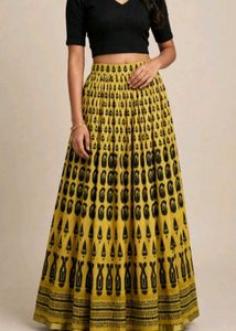 Boho Yellow Black Print Maxi Skirt
