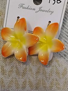 Orange & Yellow Plumeria Flower Earrings