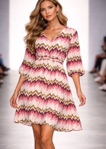 Chic V-Neck Zigzag Print Mini Dress
