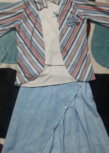 3 Pieace Set Top Skirt And Coat