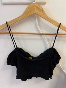Black Sunflower Embroidered Crop Top