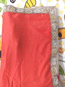Coral Saree with Embellished Border For Wedding