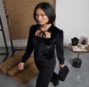 Velvet Cutout Neck Top