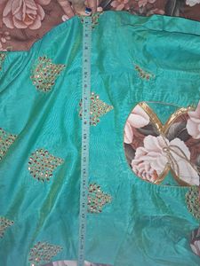 Turquoise teal color suit with Kundan