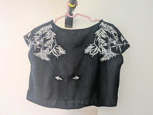 Midnight Bloom Embroidered Crop Top"