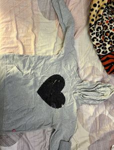 a grey sweatshirt