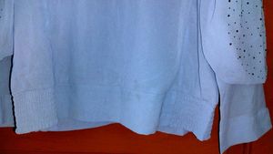Elegant Light Blue Top with Embellished Sleeve