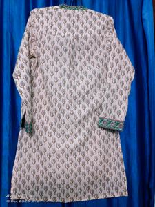 White N Green High Low  Kurti