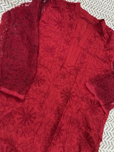Red Embroidered Kurta