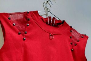 😍Chic Red🍒 Sleeveless Dress ✨with Studs
