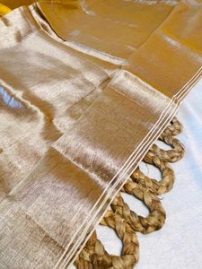 Luxurious Mustard Yellow Tissue Cotton Saree