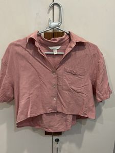 h&m  Pink Cropped Button-Up Shirt