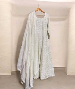 White Anarkali Gown with Dupatta